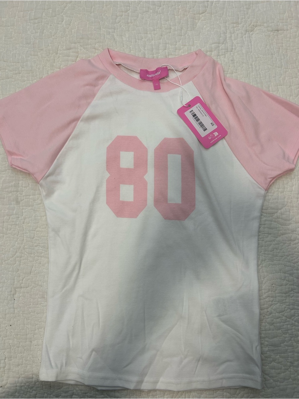 Pink & White '80' Raglan Tee -
